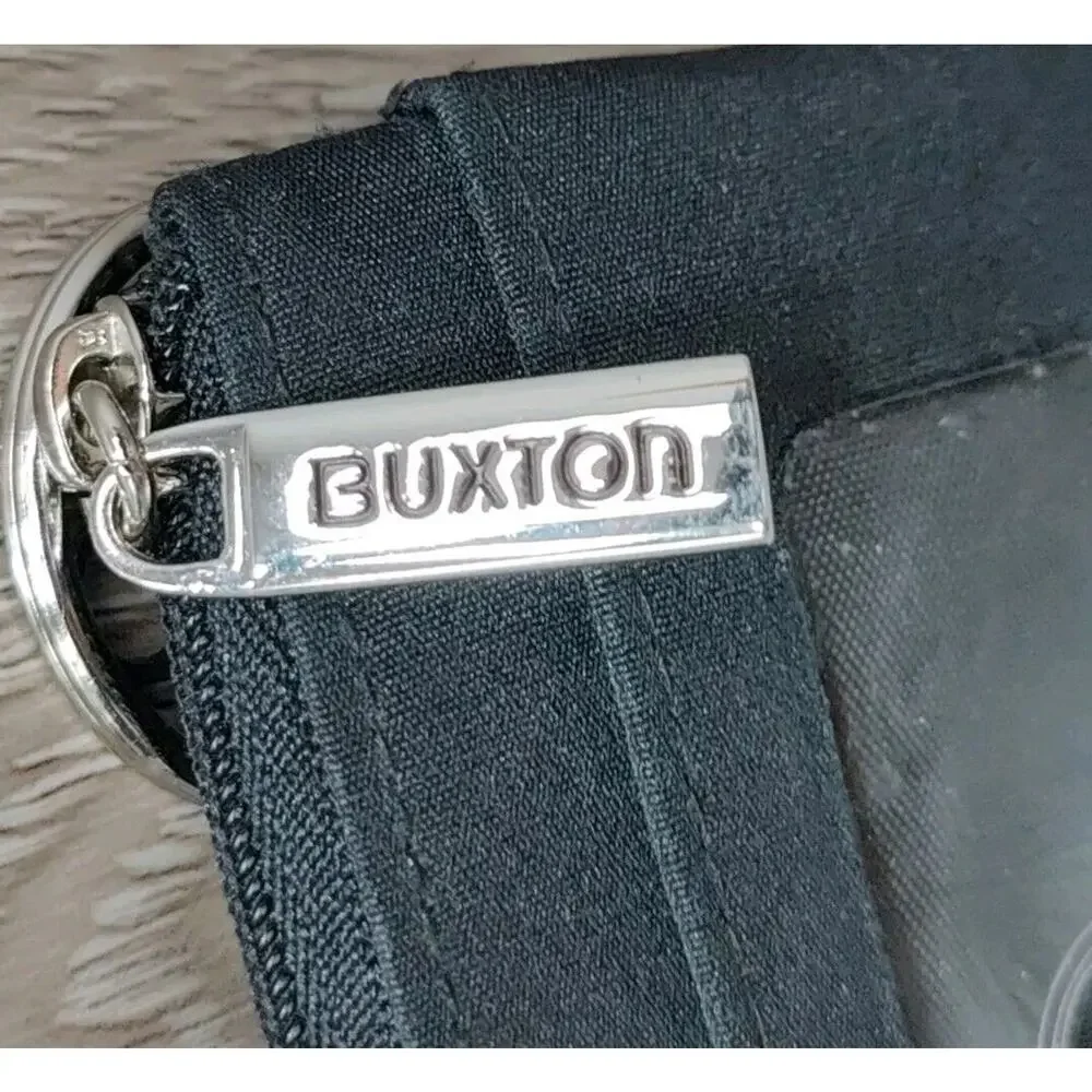 Buxton Wallet ID Card Leather Black‎ compact minimalist Zip Pouch